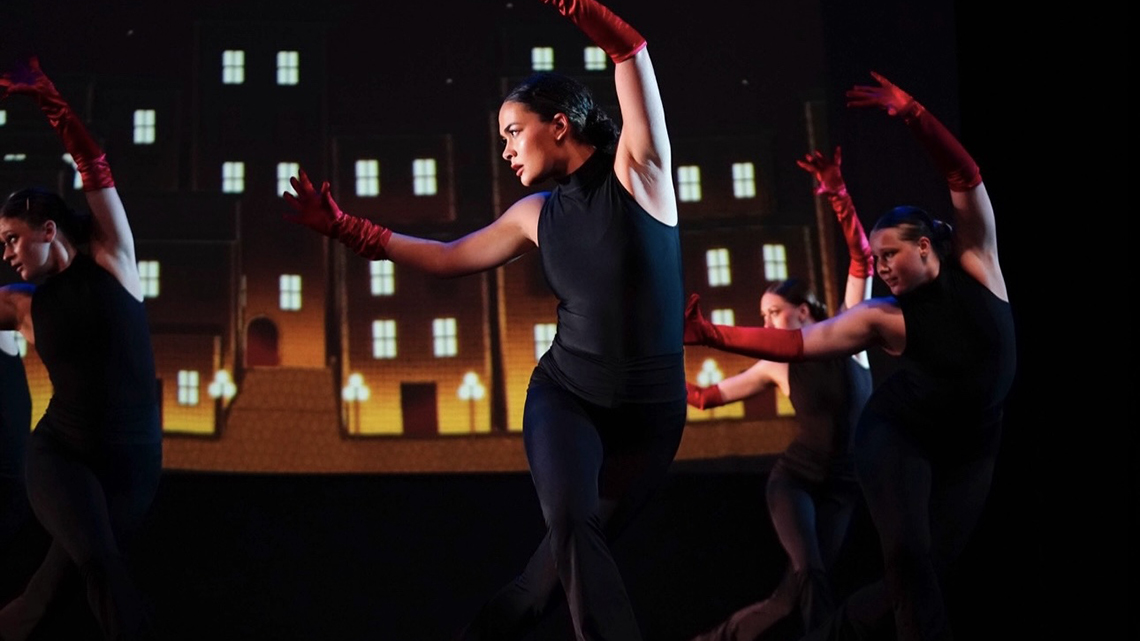 Jordan stars in a GCU musical dance number with other dance students